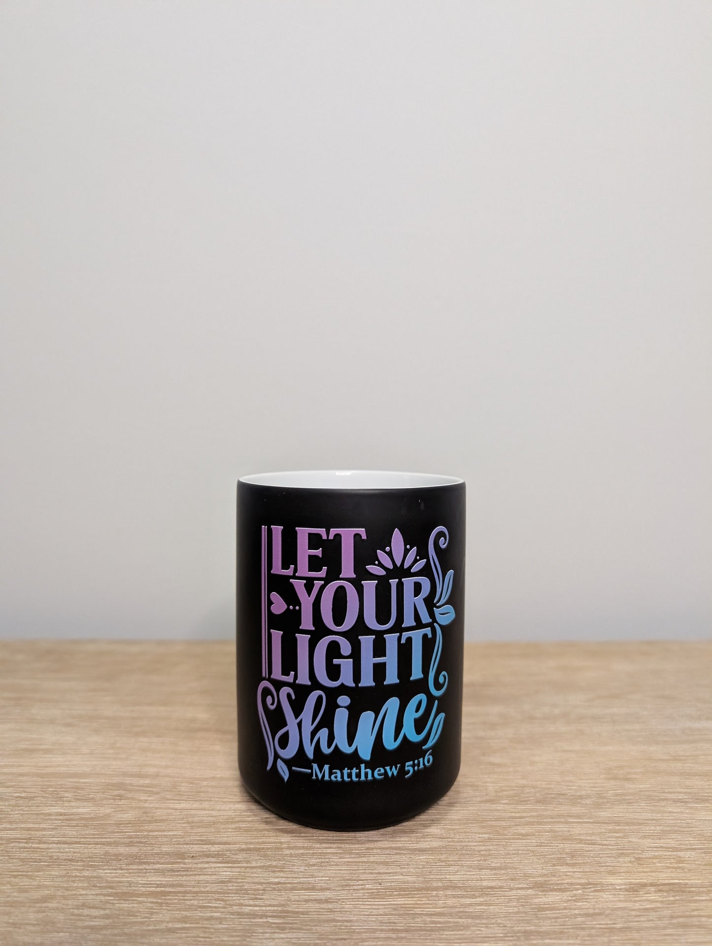Matthew 5:16 Coffee Mug - 15 oz Ceramic Color-Changing Cup with Inspirational Quote & Design - Black "Let Your Light Shine" Mug For Daily Motivation