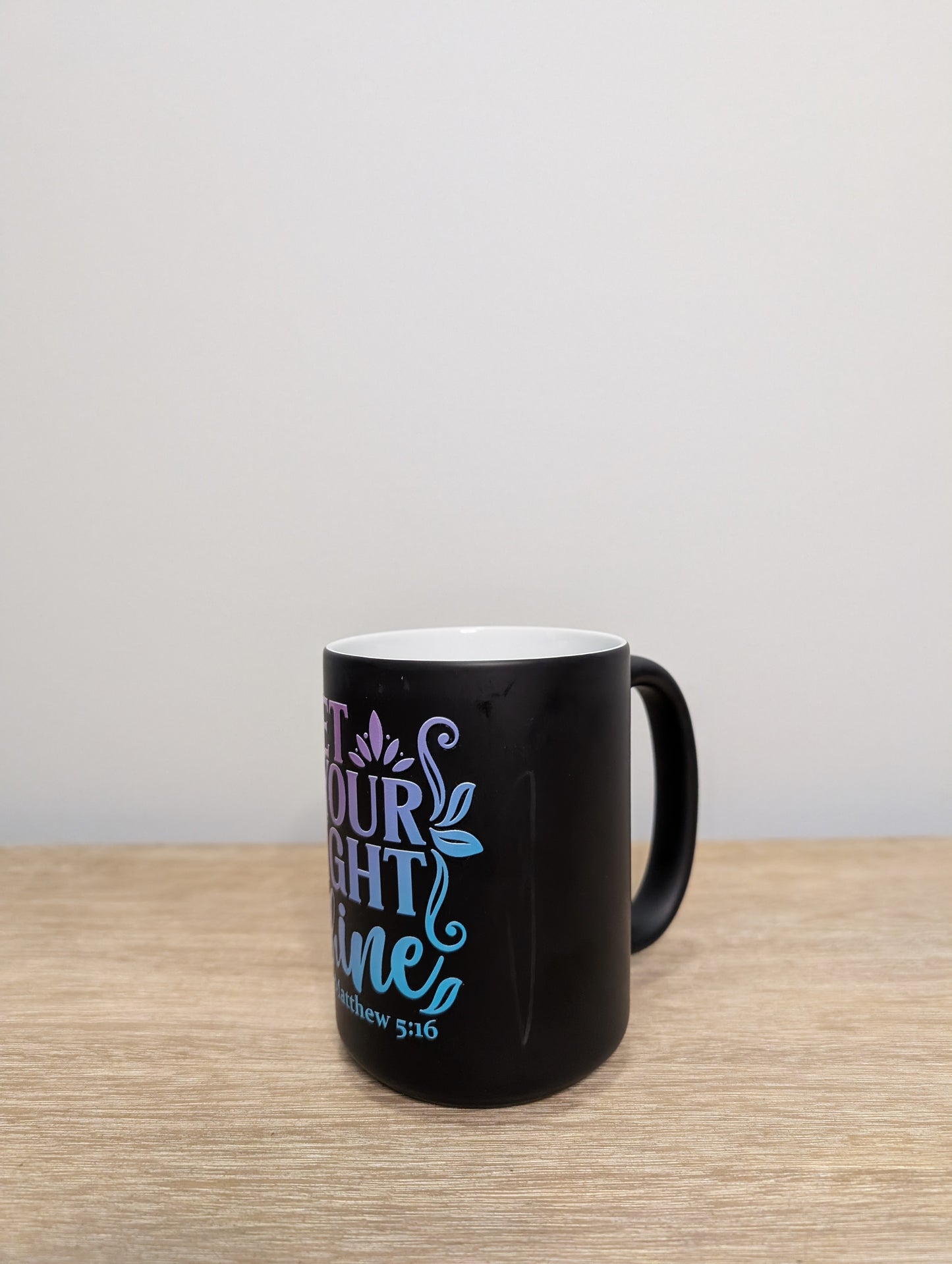 Matthew 5:16 Coffee Mug - 15 oz Ceramic Color-Changing Cup with Inspirational Quote & Design - Black "Let Your Light Shine" Mug For Daily Motivation