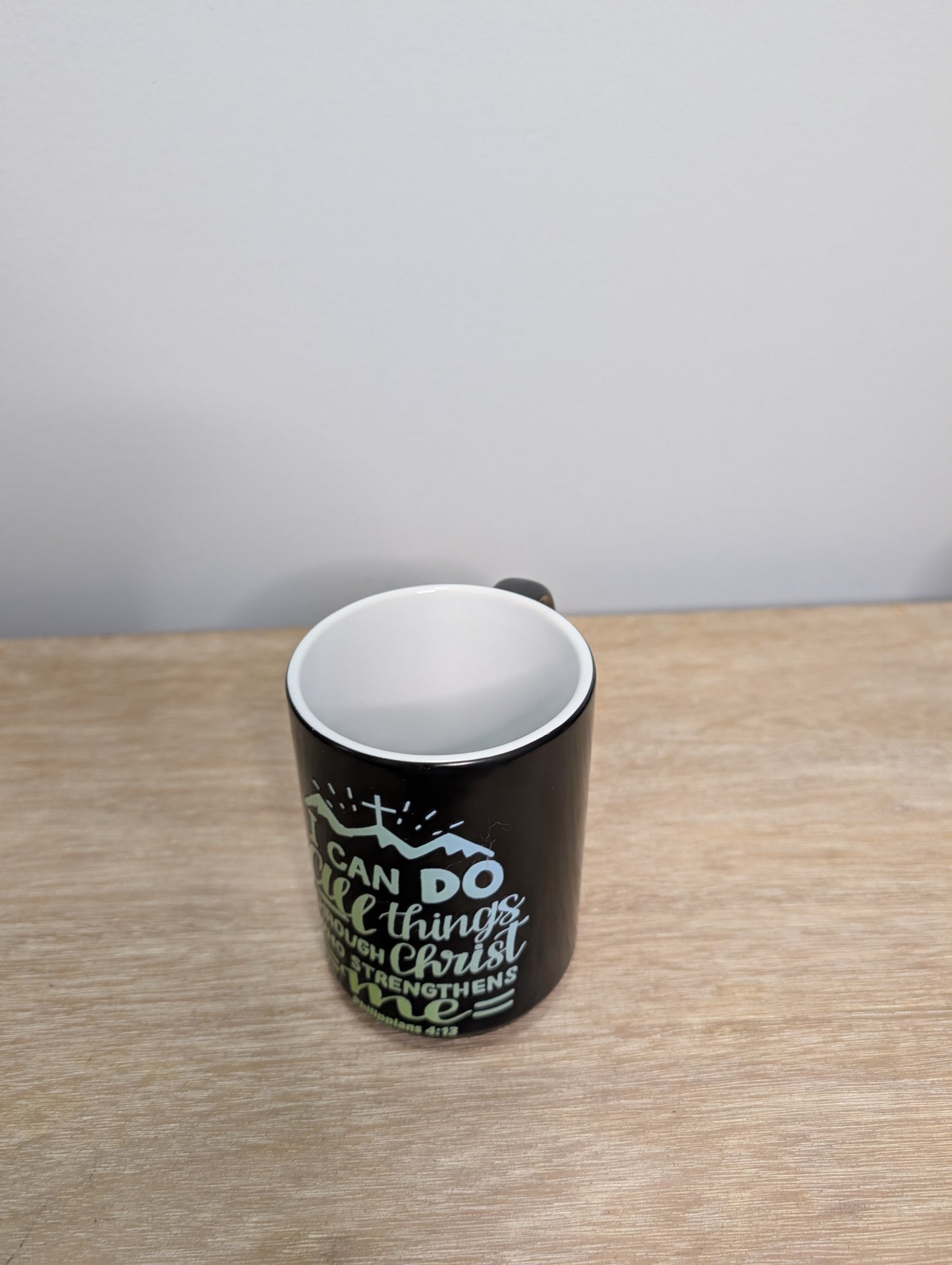 Philippians 4:13 Coffee Mug - 15 oz Ceramic Color-Changing Cup with Inspirational Quote & Design - Black Mug for Daily Motivation