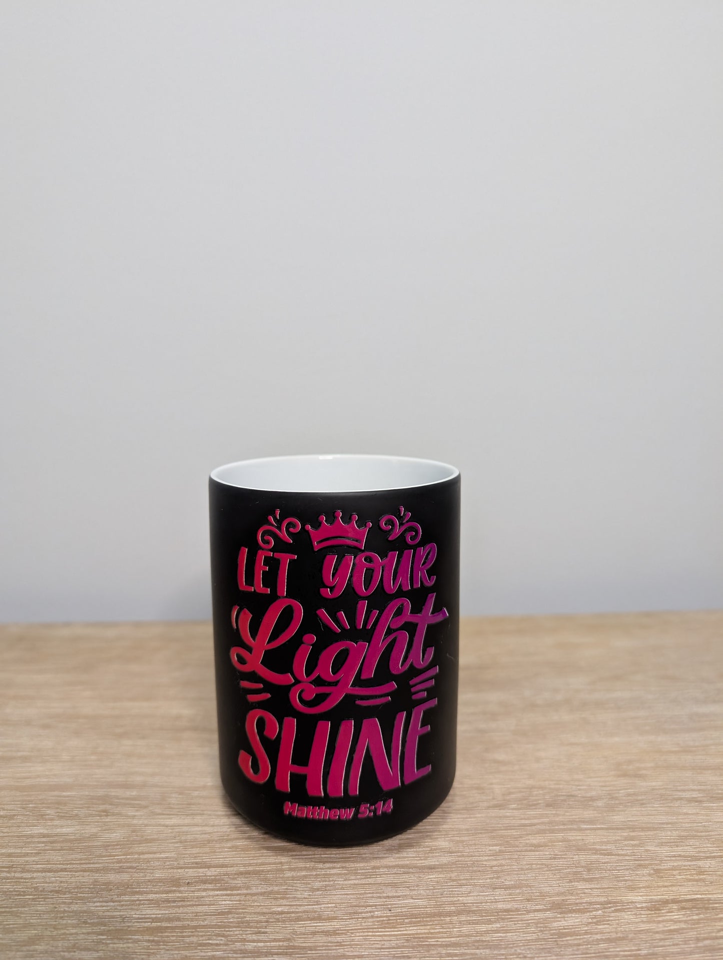 Matthew 5:16 Coffee Mug - 15 oz Ceramic Color-Changing Cup with Inspirational Quote & Design - Black "Let Your Light Shine" Mug For Daily Motivation