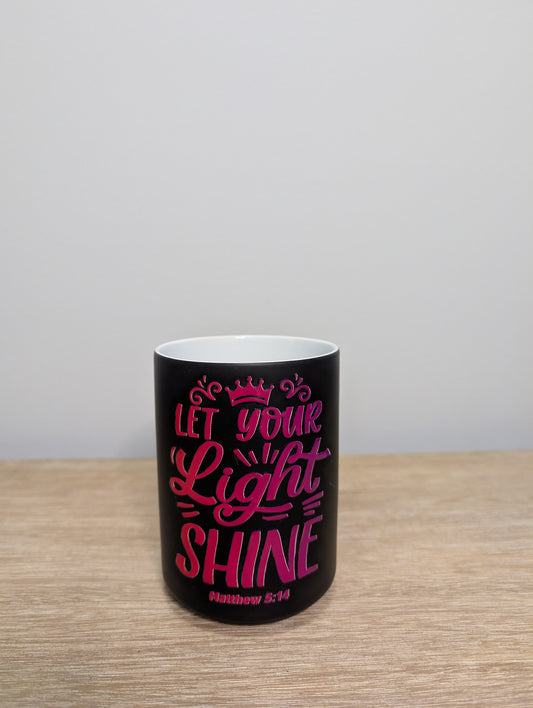 Matthew 5:16 Coffee Mug - 15 oz Ceramic Color-Changing Cup with Inspirational Quote & Design - Black "Let Your Light Shine" Mug For Daily Motivation